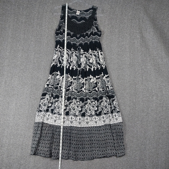 BILA WOMENS BLACK WHITE DRAWSTRING CROCHET NECKLINE MAXI DRESS SIZE LARGE - Picture 4 of 11